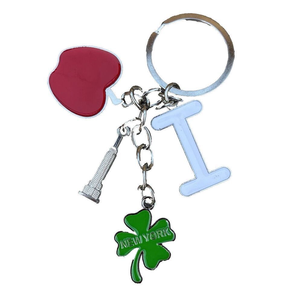 I Love New York Big Apple 4 Leaf Clover Irish Metal Key Chain/Bag Charm New